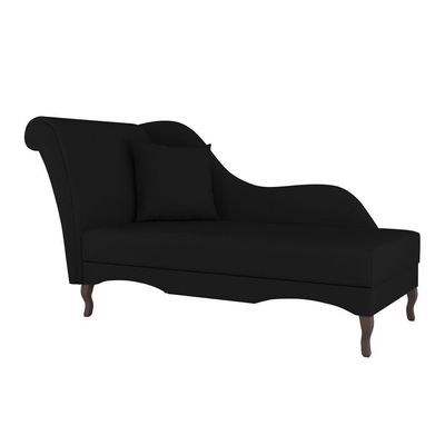 Divã Recamier Chaise Longue Valentina Clássico Com Pés De Madeira Veludo Preto - Desk Design