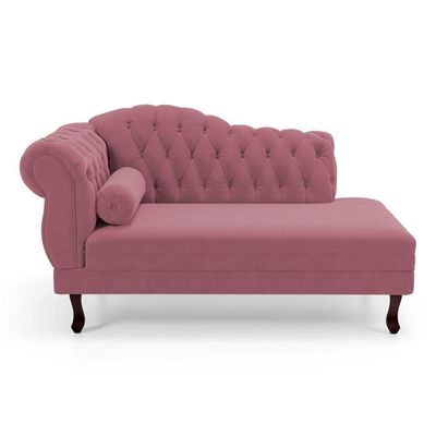 Divã Recamier Chaise Longue Lavínia 150cm Capitonê Pés De Madeira Suede Rosa - Desk Design