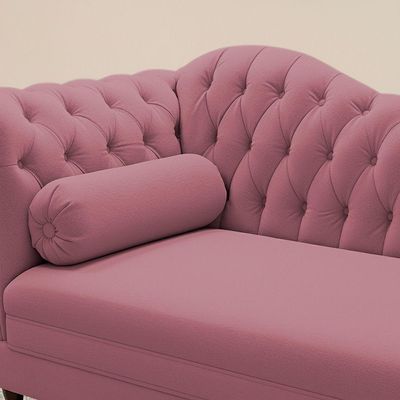 Divã Recamier Chaise Longue Lavínia 150cm Capitonê Pés De Madeira Suede Rosa - Desk Design