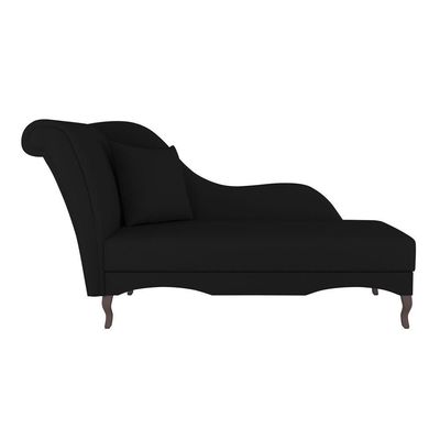 Divã Recamier Chaise Longue Valentina Clássico Com Pés De Madeira Veludo Preto - Desk Design