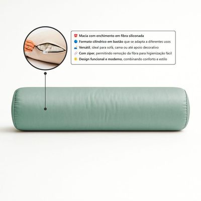 Almofada Travesseiro Bastão Tubo Rolo Dot 140cm Macia Veludo Verde Acqua - Desk Design