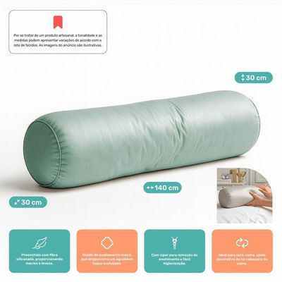Almofada Travesseiro Bastão Tubo Rolo Dot 140cm Macia Veludo Verde Acqua - Desk Design