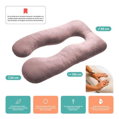 Almofada Travesseiro De Corpo Gestante Relaxante Isa Grande Macia Veludo Rosé - Desk Design