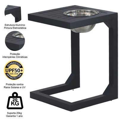 Mesa Lateral Em Alumínio Tampo Balde Ripado Varanda, Jardim Preto
