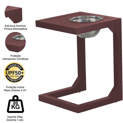 Mesa Lateral Em Alumínio Tampo Balde Ripado Varanda, Jardim Marrom