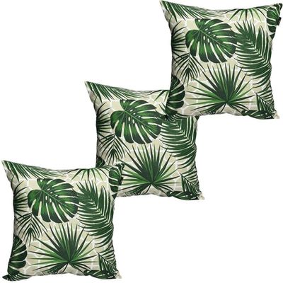 3 Almofadas Cheias P/ Sofá Decorativas Impermeáveis Pequena Floral Verde