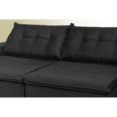 Sofá Austrália 2,32 Mts Retrátil, Reclinável Com Molas E Pillow No Assento Tecido Suede Preto