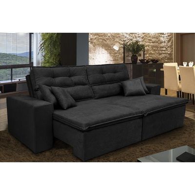 Sofá Cairo 2,02m Retrátil, Reclinável Tecido Suede Preto