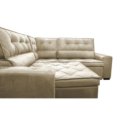 Sofa De Canto Retrátil E Reclinável Com Molas Cama Inbox Austin 2,70m X 2,70m Suede Velusoft Bege