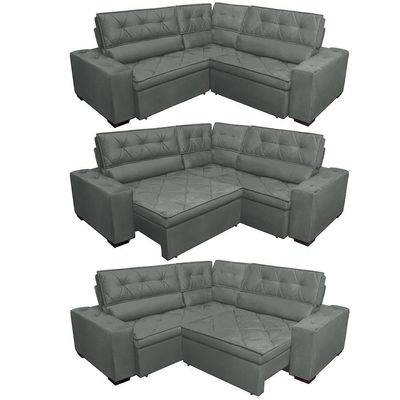 Sofá Canto Retrátil Reclinável Molas Cama Inbox 2,20x2,20