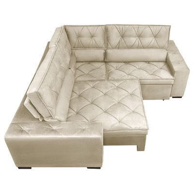 Sofa De Canto Retrátil E Reclinável Com Molas Cama Inbox Austin 2,60m X 2,60m Suede Velusoft Bege
