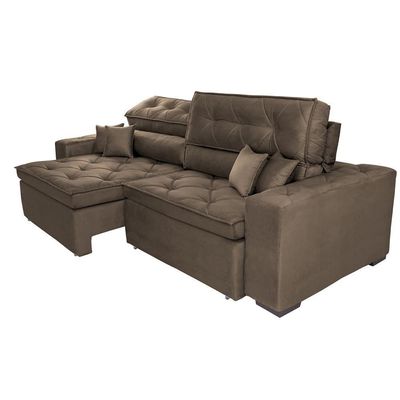 Sofá Austin 3,02m Retrátil, Reclinável Com Molas No Assento E Almofadas, Suede Café Cama Inbox