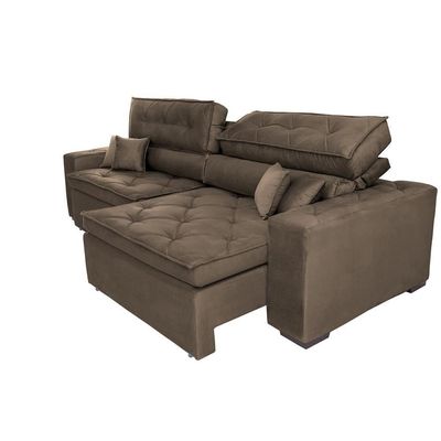 Sofá Austin 3,02m Retrátil, Reclinável Com Molas No Assento E Almofadas, Suede Café Cama Inbox