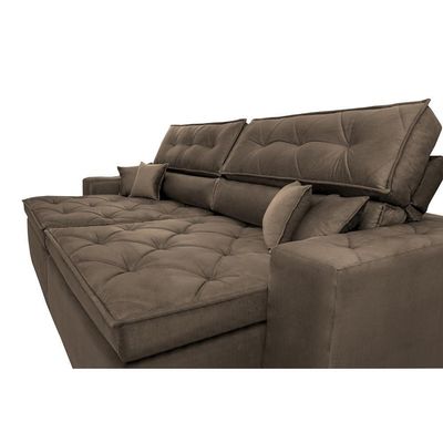 Sofá Austin 3,02m Retrátil, Reclinável Com Molas No Assento E Almofadas, Suede Café Cama Inbox