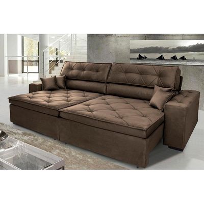 Sofá Austin 3,02m Retrátil, Reclinável Com Molas No Assento E Almofadas, Suede Café Cama Inbox