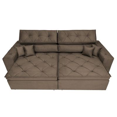 Sofá Austin 3,02m Retrátil, Reclinável Com Molas No Assento E Almofadas, Suede Café Cama Inbox