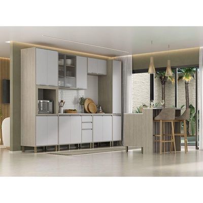 Cozinha Completa 6 Peças Com Tampo, Vidro E Bancada Ilha Art Pátina-cinza Cristal