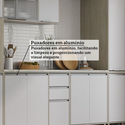 Cozinha Completa 6 Peças Com Tampo, Vidro E Bancada Ilha Art Pátina-cinza Cristal