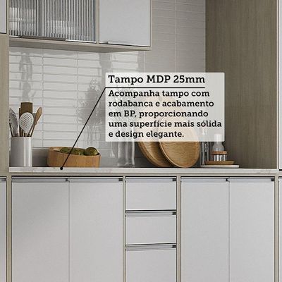 Cozinha Completa 6 Peças Com Tampo, Vidro E Bancada Ilha Art Pátina-cinza Cristal