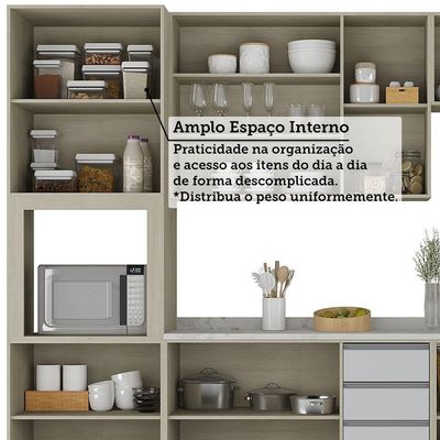 Cozinha Completa 6 Peças Com Tampo, Vidro E Bancada Ilha Art Pátina-cinza Cristal