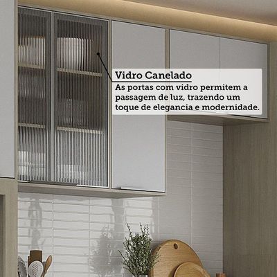 Cozinha Completa 6 Peças Com Tampo, Vidro E Bancada Ilha Art Pátina-cinza Cristal