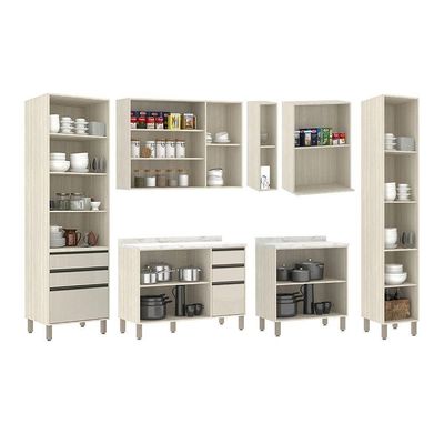 Cozinha Completa 7 Pçs Espaço Micro-ondas E Tampo 310cm Line Pátina Ff-mocca Laca