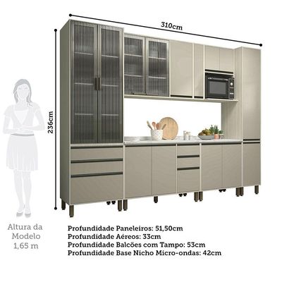 Cozinha Completa 7 Pçs Espaço Micro-ondas E Tampo 310cm Line Pátina Ff-mocca Laca