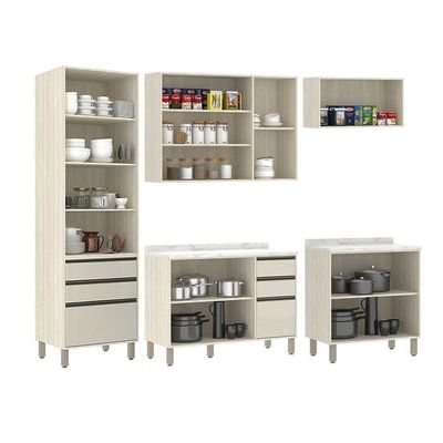 Cozinha Completa 5 Pçs Tampos E Vidro Reflecta 270cm Linea L Pátina Ff-mocca Laca