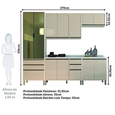 Cozinha Completa 5 Pçs Tampos E Vidro Reflecta 270cm Linea L Pátina Ff-mocca Laca