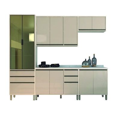 Cozinha Completa 5 Pçs Tampos E Vidro Reflecta 270cm Linea L Pátina Ff-mocca Laca