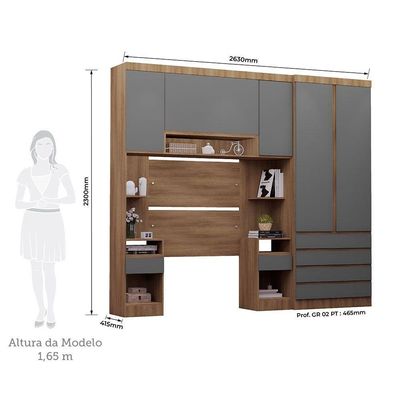 Guarda Roupa Solteiro Modulado 5 Portas E 6 Gavetas Veneza Avelã Pf-cinza Supremo Pf