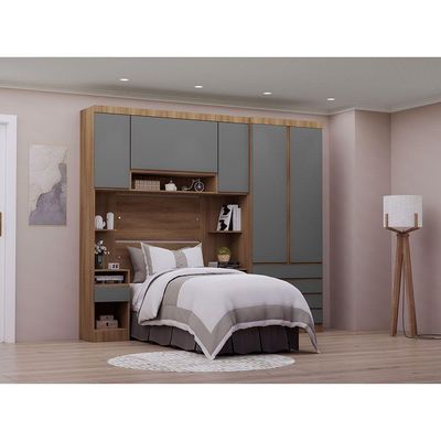 Guarda Roupa Solteiro Modulado 5 Portas E 6 Gavetas Veneza Avelã Pf-cinza Supremo Pf