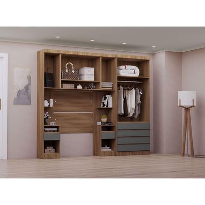 Guarda Roupa Solteiro Modulado 5 Portas E 6 Gavetas Veneza Avelã Pf-cinza Supremo Pf