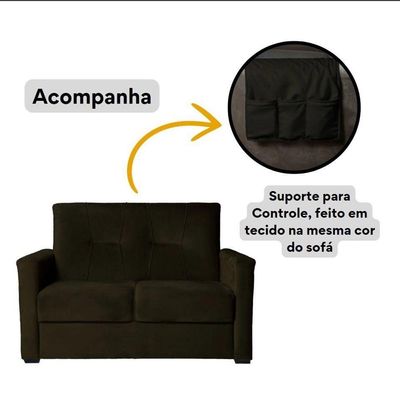 Sofá Pequeno 2 Lugares 1,35 Porta Controle No Braço Alice Marrom Escuro