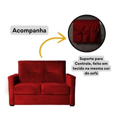 Sofá Pequeno 2 Lugares 1,35 Porta Controle No Braço Alice Marrom Escuro