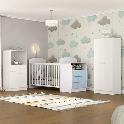 Quarto Infantil Com Berço-cômoda Laura Branco/azul
