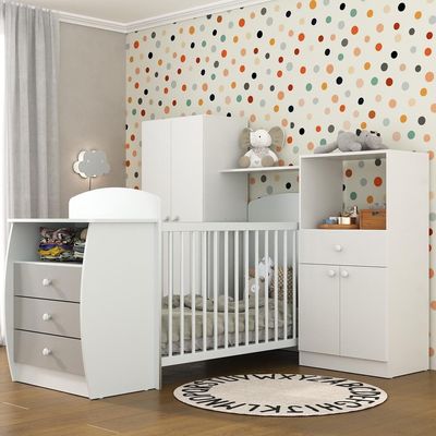 Quarto Infantil Com Berço-cômoda Laura Branco/cinza