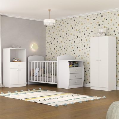 Quarto Infantil Com Berço-cômoda Laura Branco/cinza