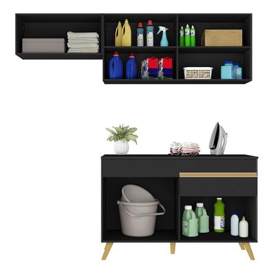 Conjunto Lavanderia Multiuso Armário E Balcão Preto