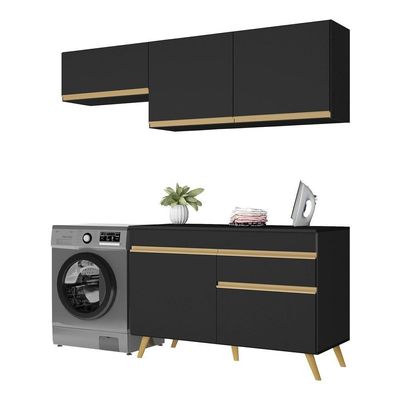 Conjunto Lavanderia Multiuso Armário E Balcão Preto