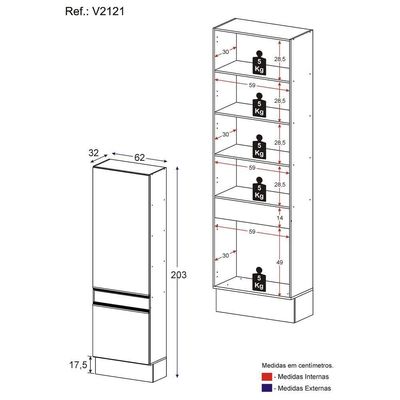 Paneleiro 2 Portas 62cm Com Rodapé Veneza Multimóveis V2121 Preto/branco Preto/branco