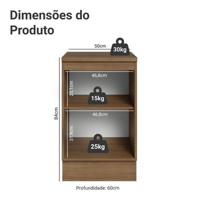 Balcão Cozinha 50x60cm 1 Porta (com Tampo) Rb Lux Madesa Rustic/branco Veludo