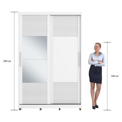 Guarda-roupa Solteiro Com Espelho 2 Portas Correr 3 Gavetas 150cm Multimóveis Cr35399 Branco