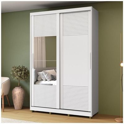 Guarda-roupa Solteiro Com Espelho 2 Portas Correr 3 Gavetas 150cm Multimóveis Cr35399 Branco