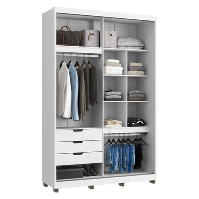 Guarda-roupa Solteiro Com Espelho 2 Portas Correr 3 Gavetas 150cm Multimóveis Cr35399 Branco