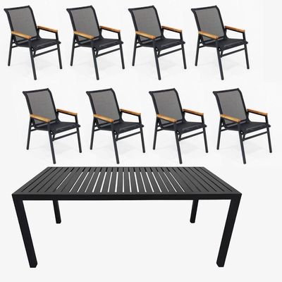 Jogo De Mesa Ripada 8 Cadeiras Praia De Jardim Piscina Jantar Preto