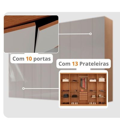 Guarda Roupa Casal Everest Mdf 10 Pts 4 Gav E 13 Prateleiras Naturalle/off White