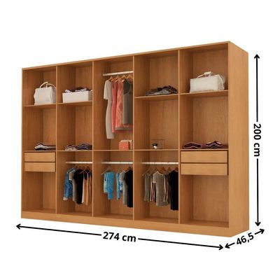Guarda Roupa Casal Everest Mdf 10 Pts 4 Gav E 9 Prateleiras Naturalle