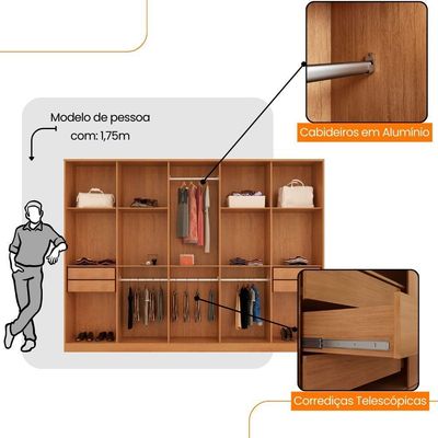 Guarda Roupa Casal Everest Mdf 10 Pts 4 Gav E 9 Prateleiras Naturalle/off White