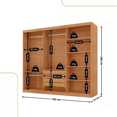 Guarda Roupa Casal Connor 3 Portas E 4 Gavetas 6 Prateleiras Naturalle